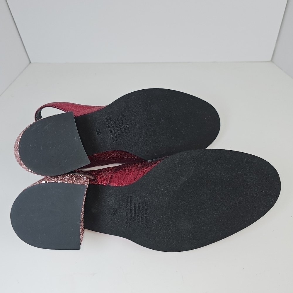 NEW Napoleoni Red Ruby Sparkly Leather Loafers Slides 39 - Picture 8 of 9